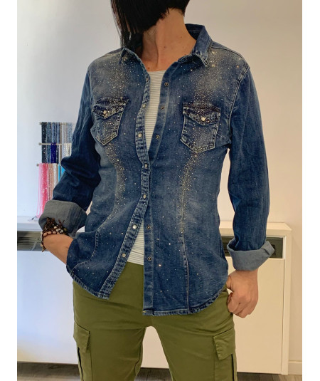 camicia jeans strass